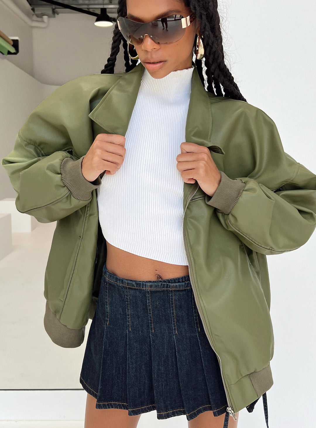 Ayesha | Women’s oversized bomber jacket with zip front and ribbed cuffs