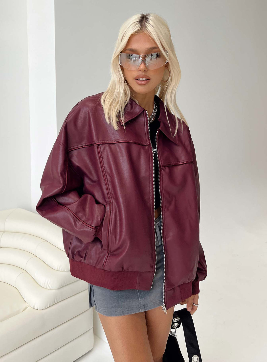 Lovee | Women’s oversized faux leather bomber jacket