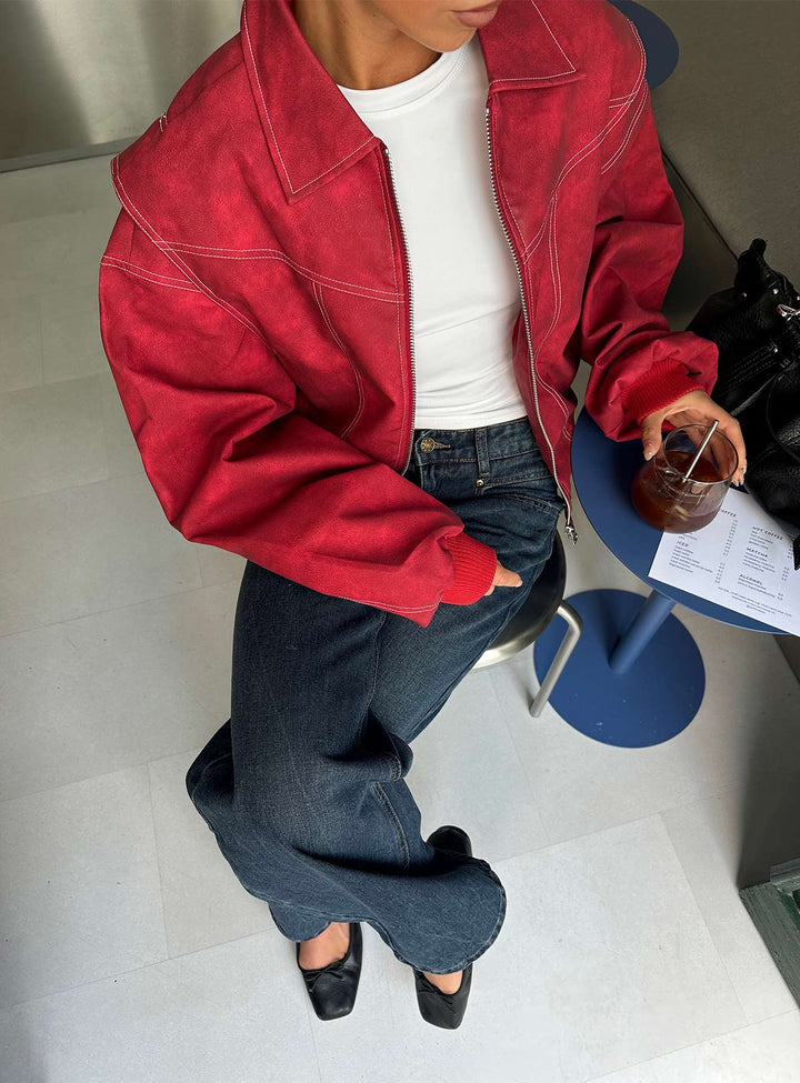 Mysticah | Women’s oversized zip-up bomber jacket with exposed stitching