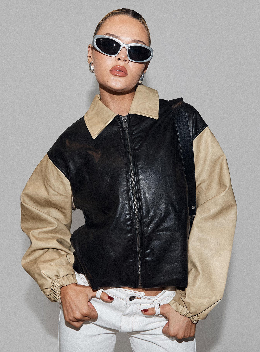 Jamilla | Women’s two-tone faux leather bomber jacket