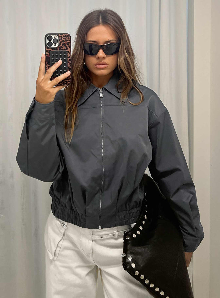 Jean | Women’s oversized bomber jacket with zip front and ribbed waistband