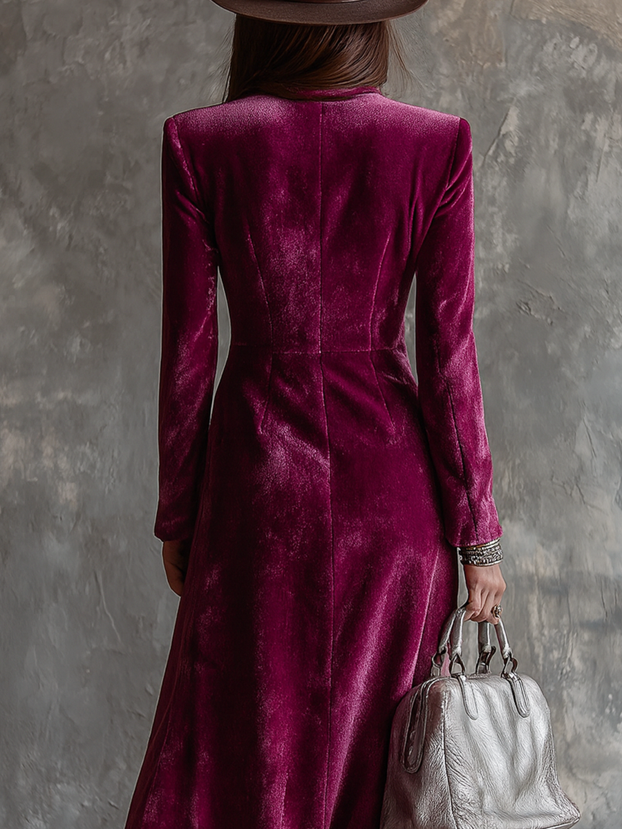 Anika | Women’s long velvet blazer dress with double-breasted design and button-down