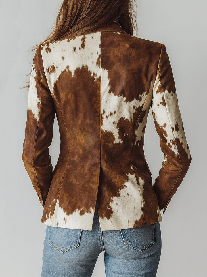 Tahlia | Women’s eco-friendly suede blazer with cow print design