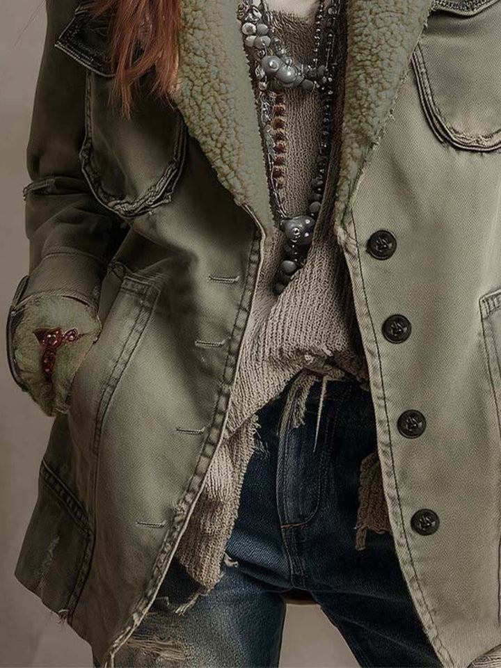 Annabelle | Women’s sherpa lined utility jacket with vintage olive finish