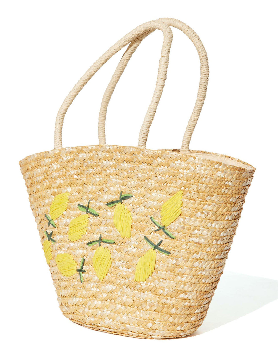 Annie | Women’s straw tote bag with lemon embroidery