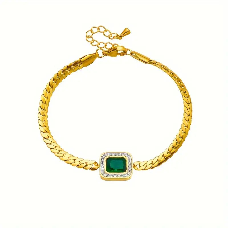 Louisa | Women’s gold chain bracelet with emerald centerpiece and adjustable clasp