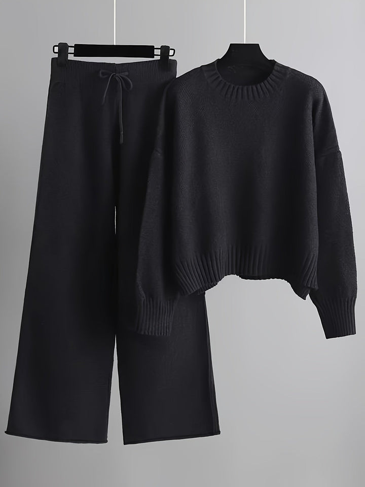 Maria | Women’s knit lounge set with crew neck and wide-leg pants