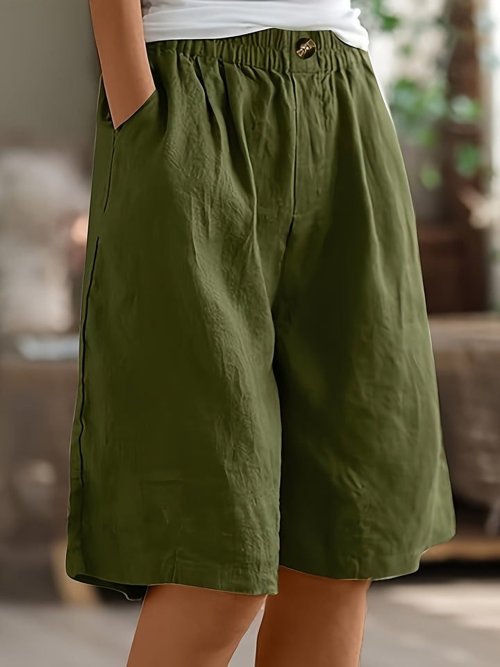 Alia | Wide-leg linen shorts with stretch waistband