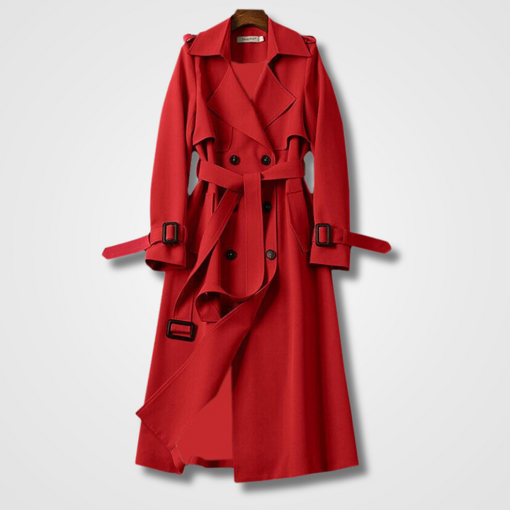 Aurelle | Women's long belted trench coat with layered front