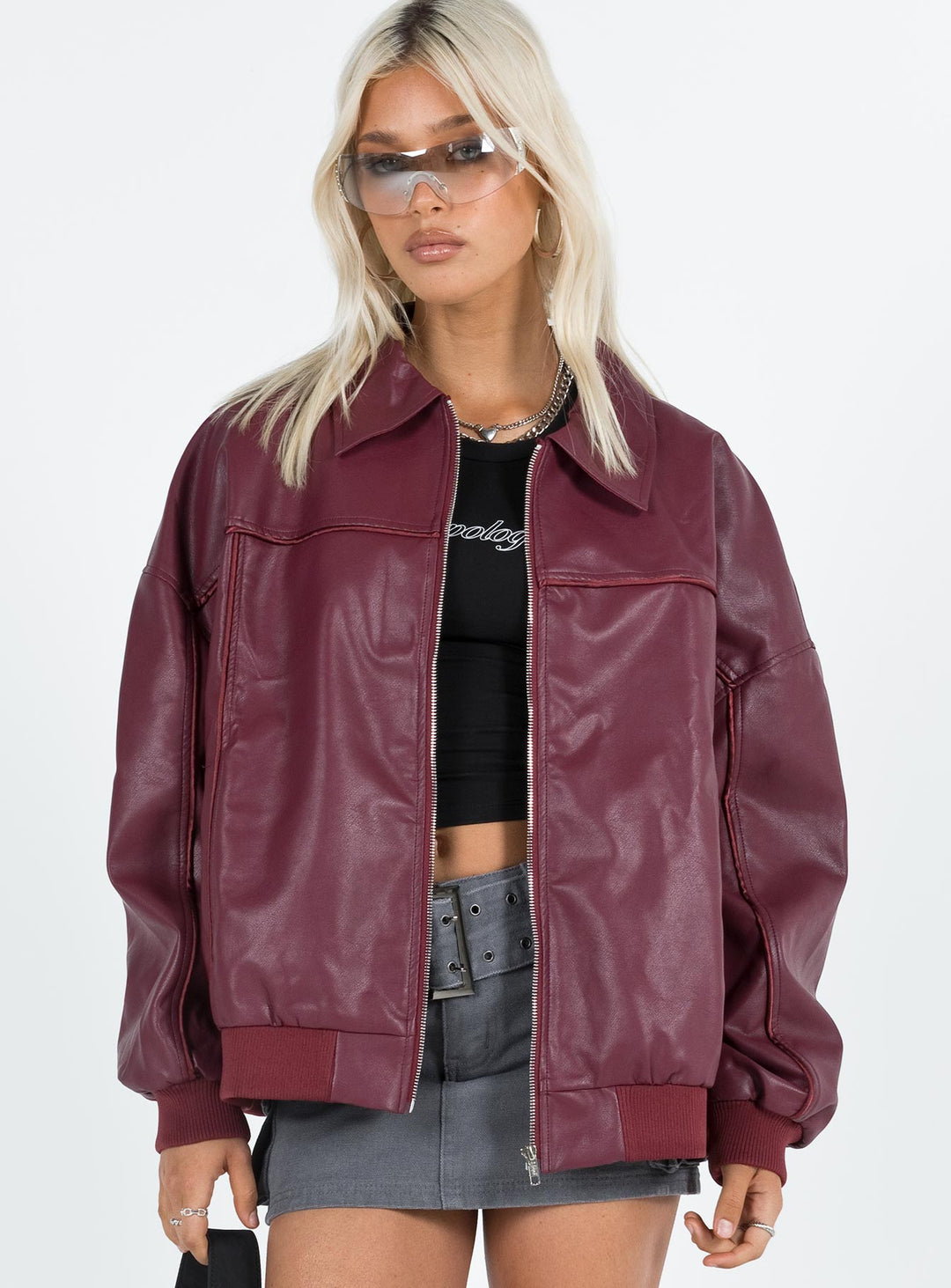 Lovee | Women’s oversized faux leather bomber jacket