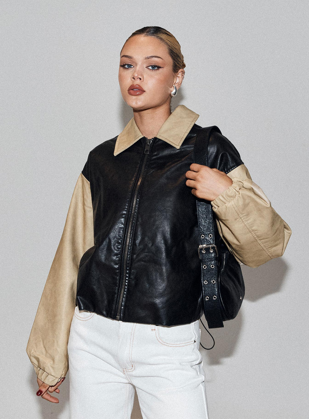 Jamilla | Women’s two-tone faux leather bomber jacket