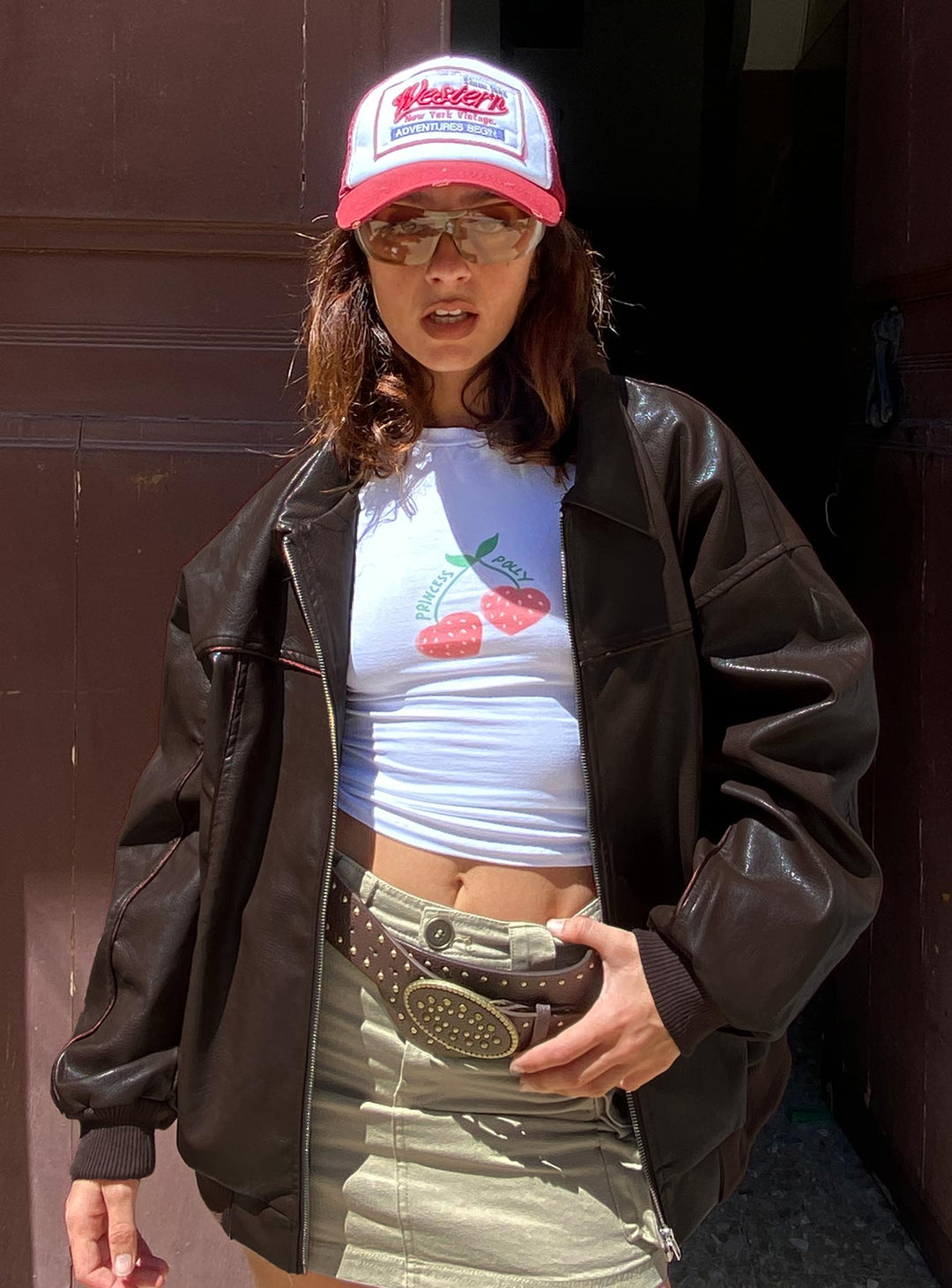 Xyrill | Women’s washed faux leather zip-up bomber jacket