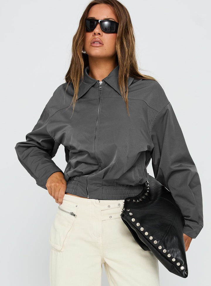 Jean | Women’s oversized bomber jacket with zip front and ribbed waistband