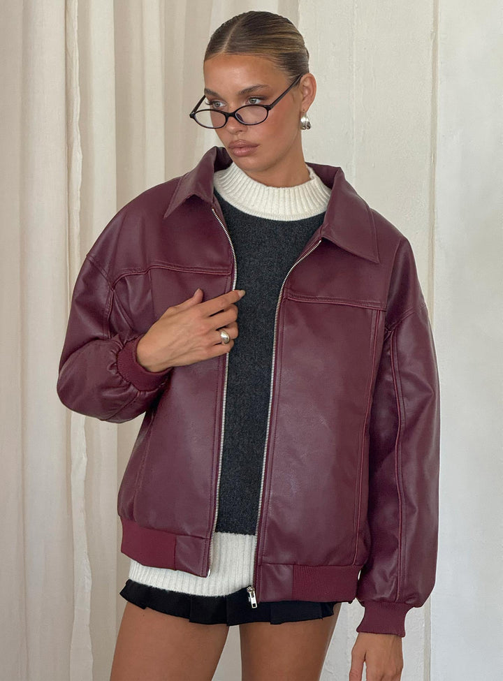 Lovee | Women’s oversized faux leather bomber jacket