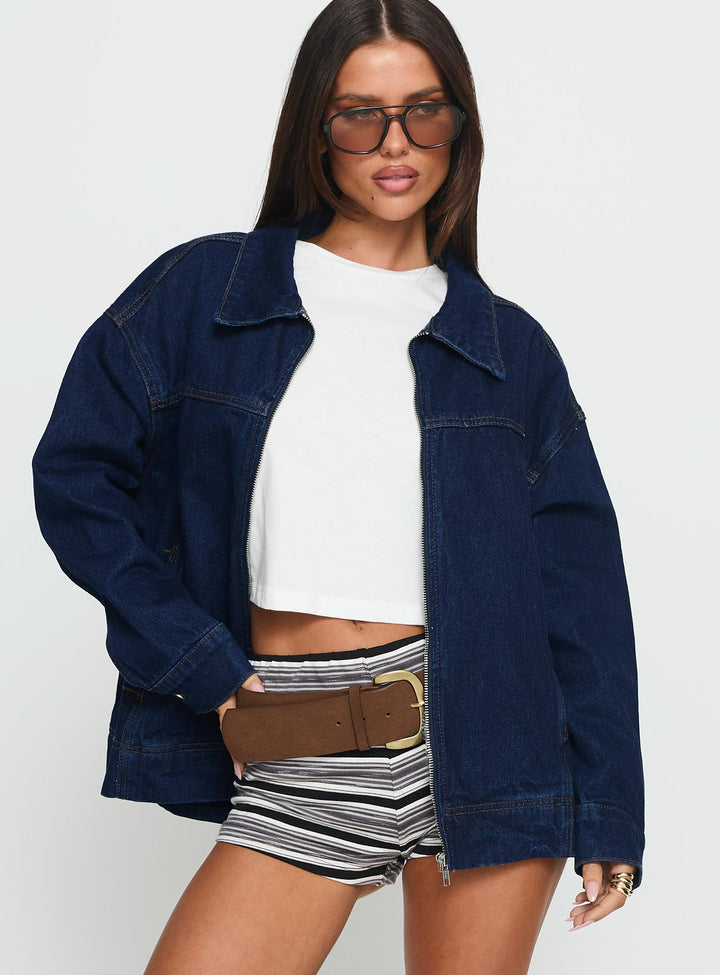 Micah | Women’s oversized denim bomber jacket with zip front and split cuffs