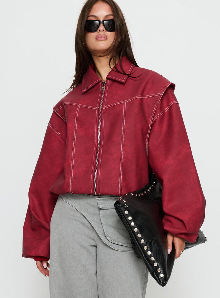 Mysticah | Women’s oversized zip-up bomber jacket with exposed stitching