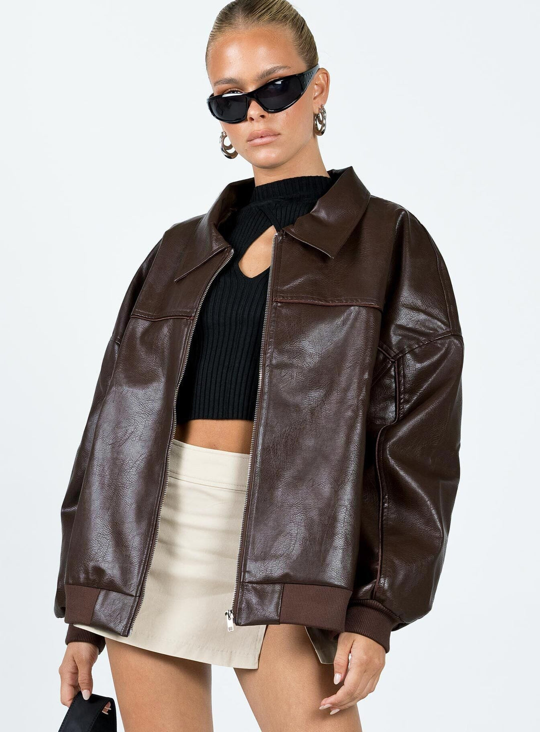 Xyrill | Women’s washed faux leather zip-up bomber jacket