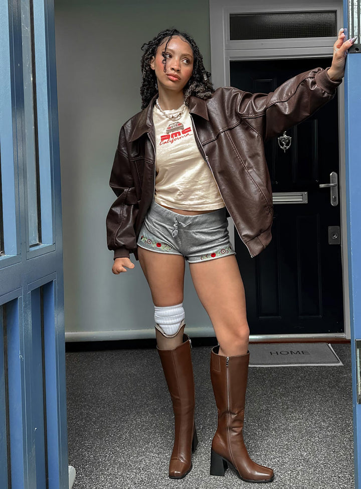 Xyrill | Women’s washed faux leather zip-up bomber jacket