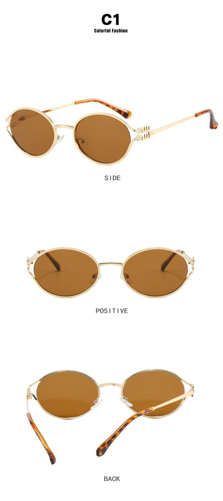 Sumer | Women's oval frame sunglasses with gold frame and brown/black lenses