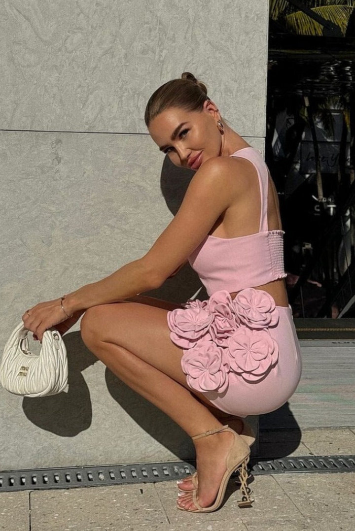 Rhianna | Women’s floral outfit set with cropped top and a-line skirt