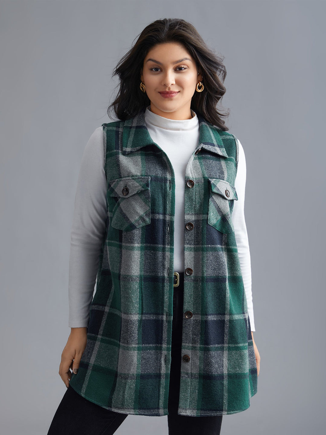 Lexie | Women’s plaid flap detail sleeveless vest with button closure