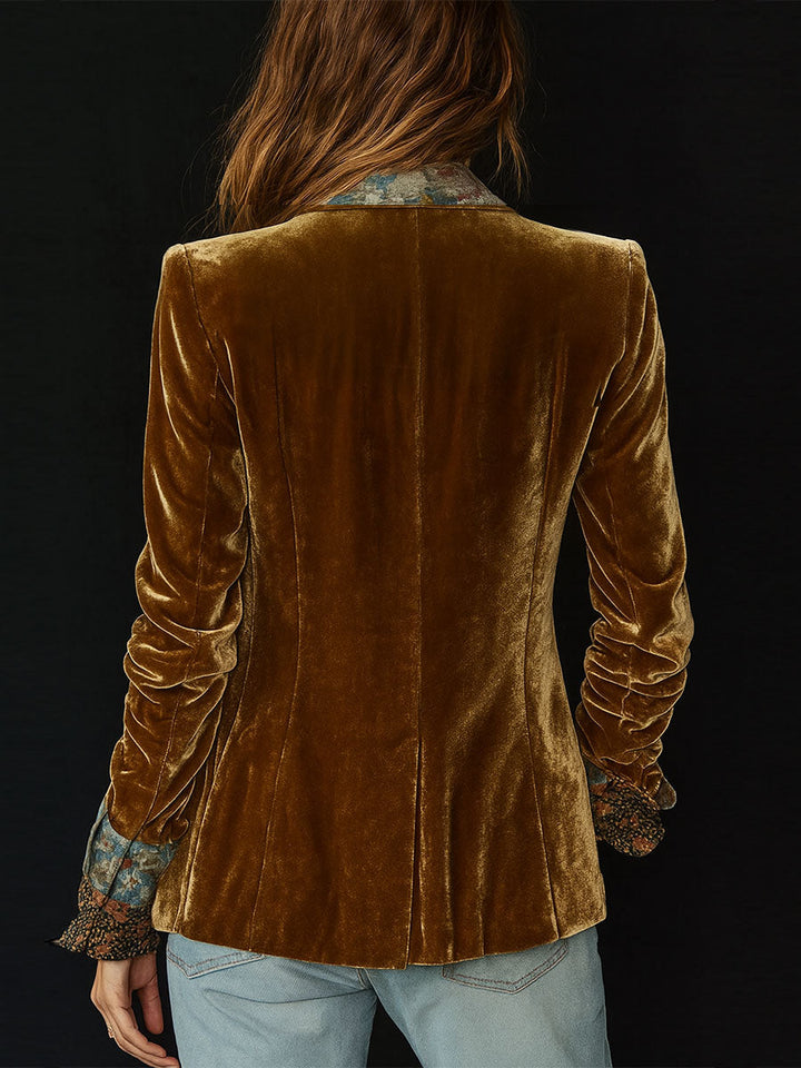 Raelynn | Women’s velvet floral patchwork blazer with vintage lapel