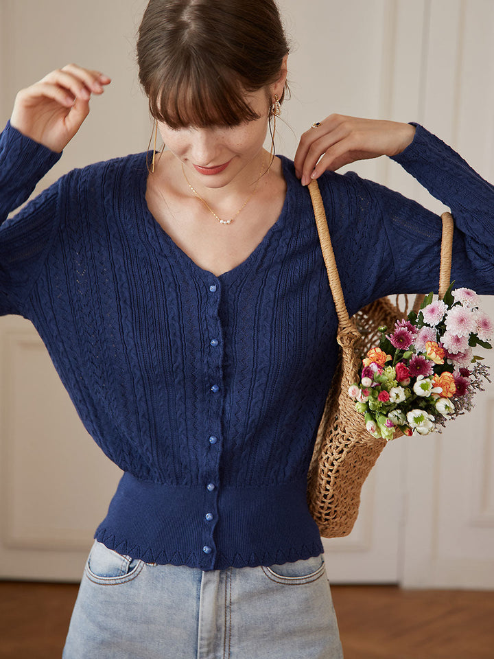 Milena | Women’s sweater with cable knit and glazed button detail