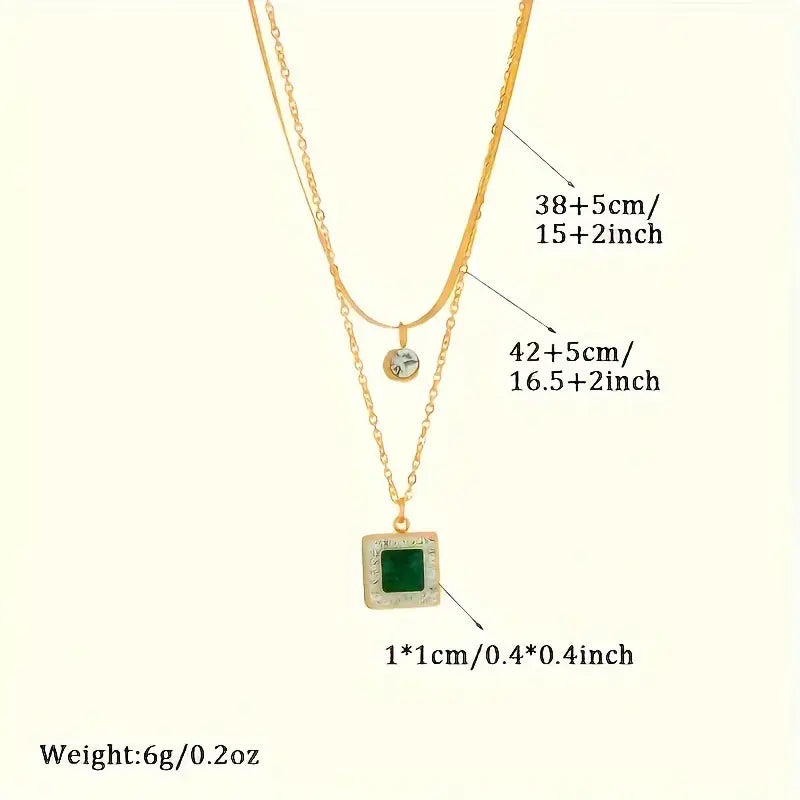 Emma | Women’s layered necklace with emerald pendant and crystal accent