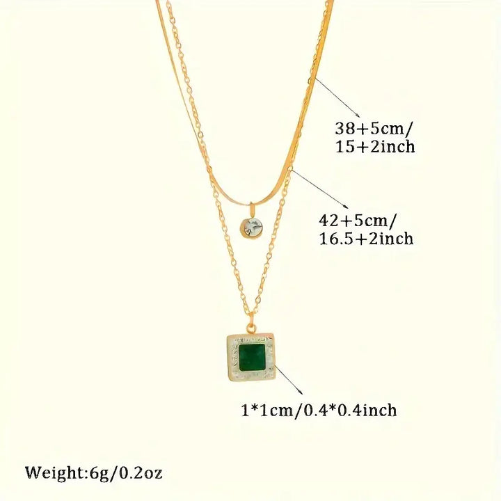 Emma | Women’s layered necklace with emerald pendant and crystal accent