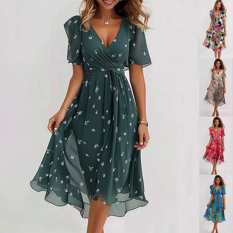 Bell | Women’s wrap summer dress with v-neckline and short flutter sleeves