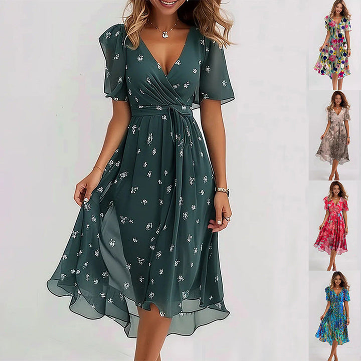 Bell | Women’s wrap summer dress with v-neckline and short flutter sleeves