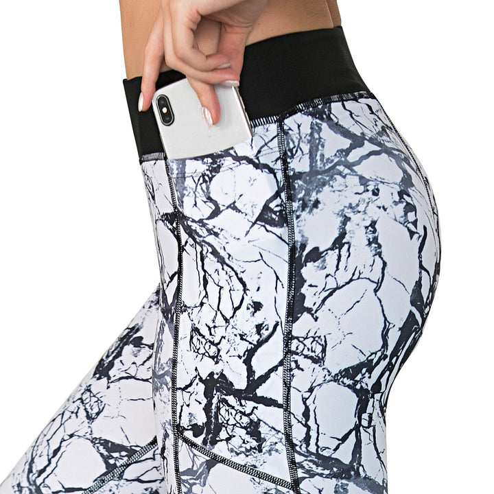 Ellen | Women’s marble print leggings with side pocket and high-rise fit