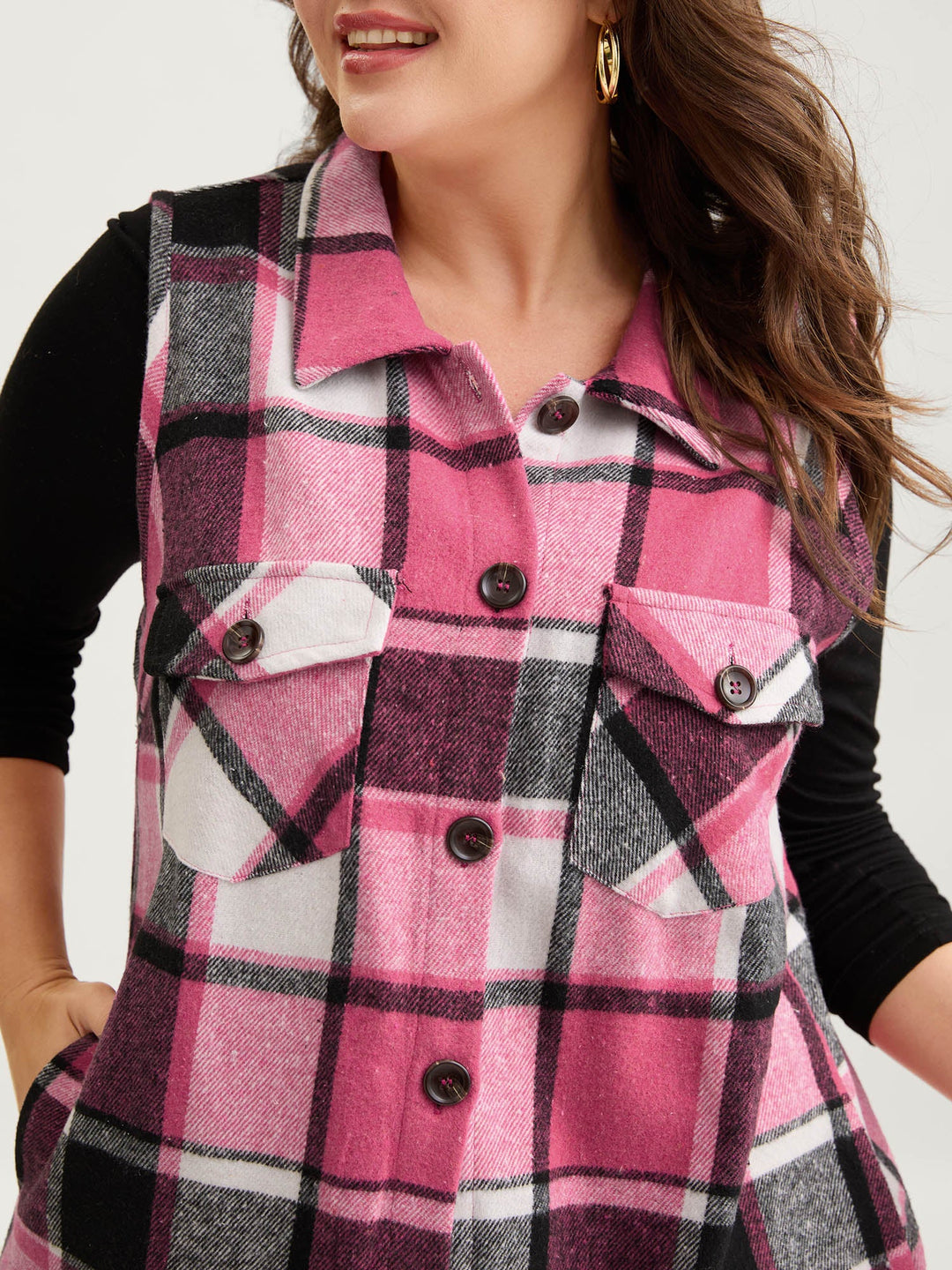 Lexie | Women’s plaid flap detail sleeveless vest with button closure