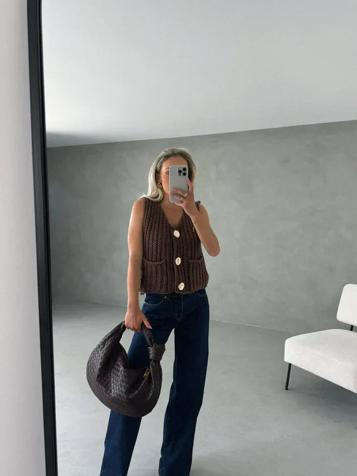 Dinna | Women’s chunky knit vest with statement buttons