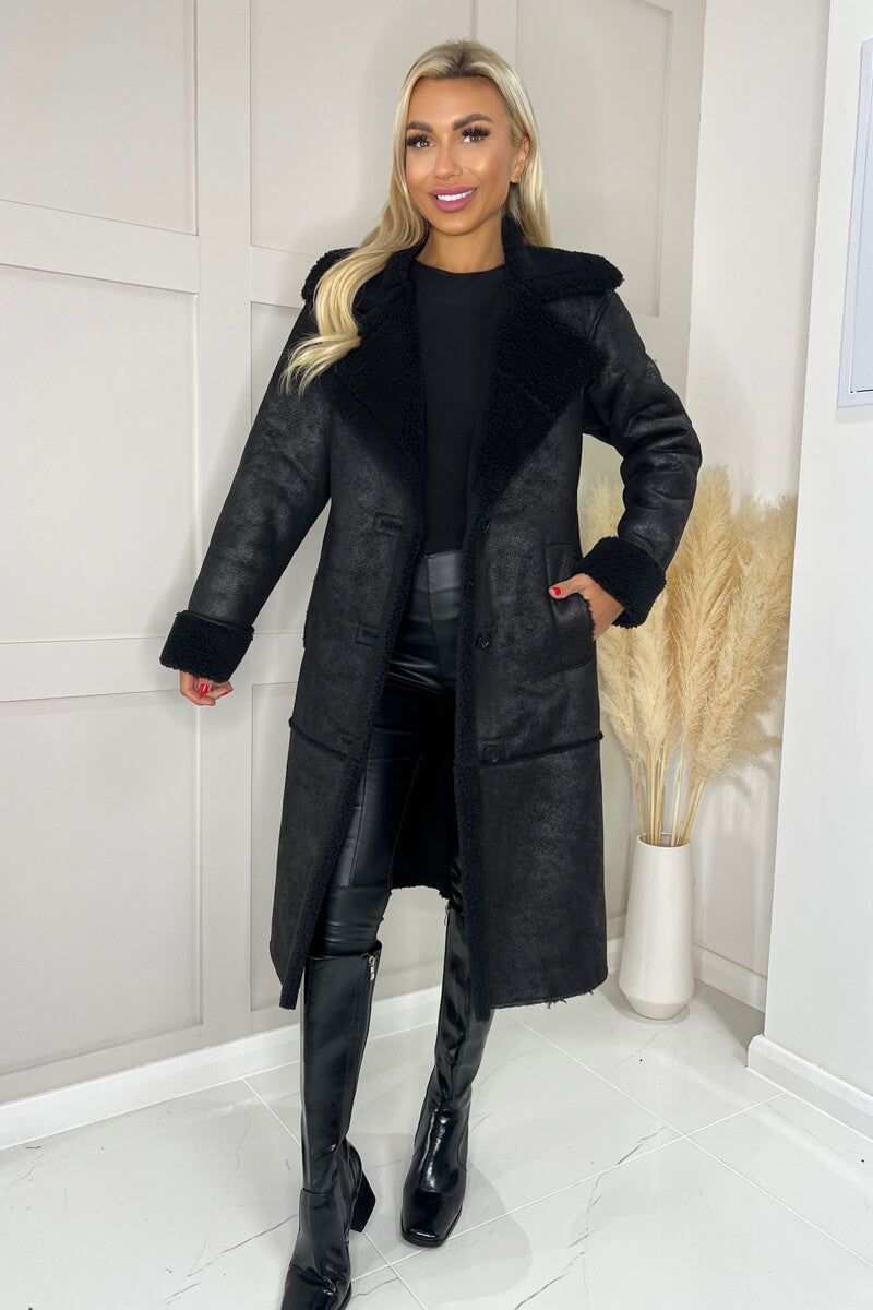 Norvie | Women’s longline faux-shearling coat