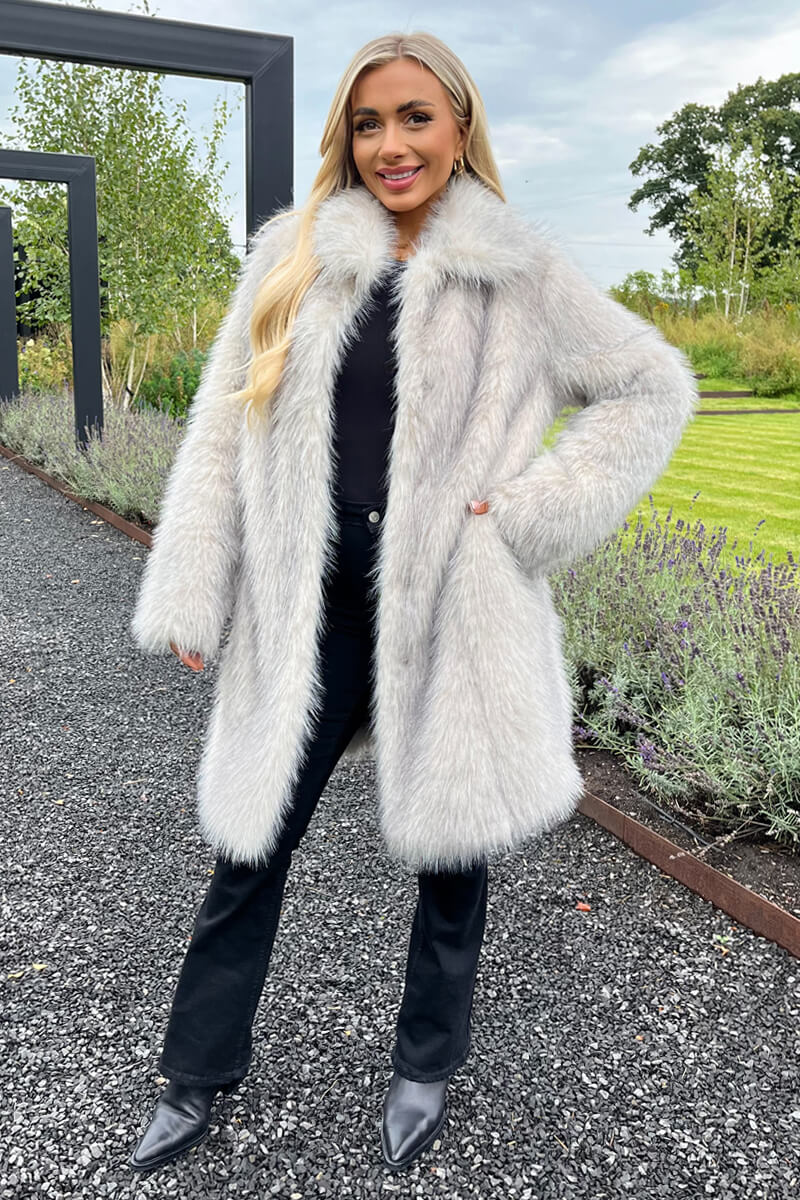 Arlita | Women’s long faux fur coat with collar and snap closure