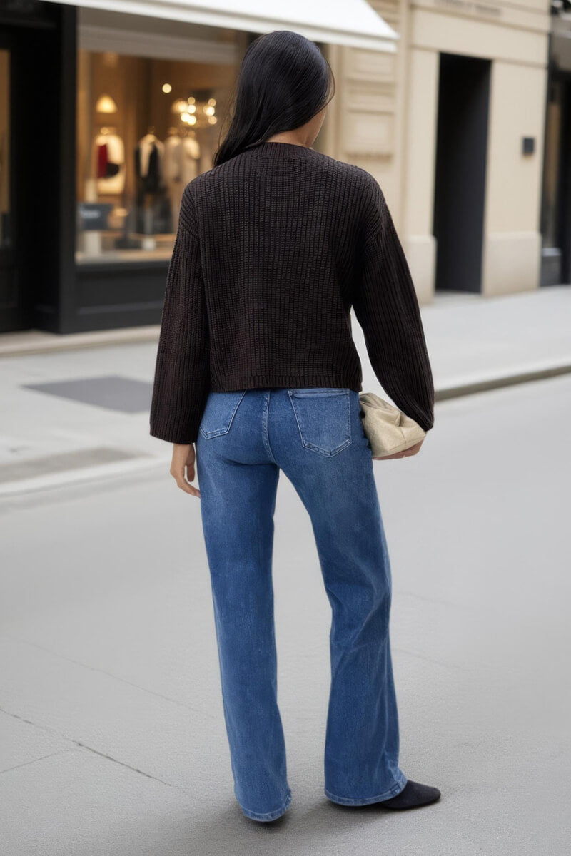 Maine | Women’s knitted cardigan with gold button front and patch pockets