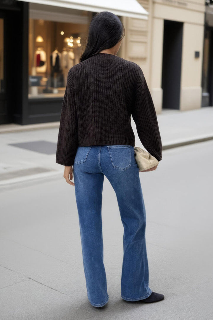 Maine | Women’s knitted cardigan with gold button front and patch pockets