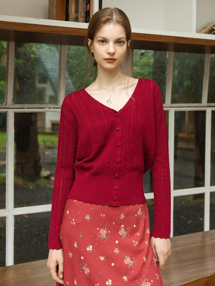 Milena | Women’s sweater with cable knit and glazed button detail