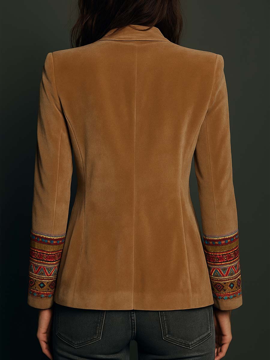 Eliza | Women’s velvet blazer with embroidered cuffs and shoulders