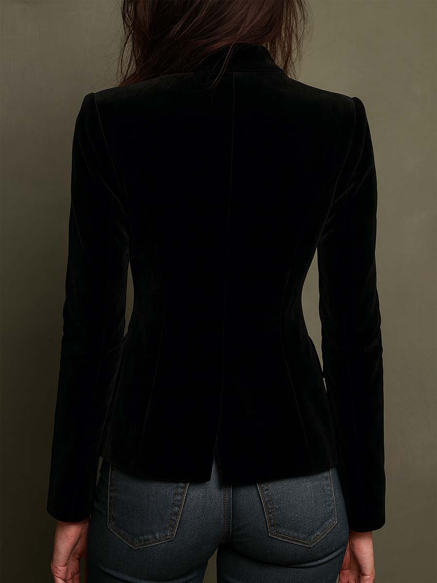 Millie | Women’s velvet blazer with floral embroidery and metal button detail