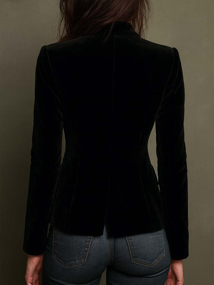 Millie | Women’s velvet blazer with floral embroidery and metal button detail