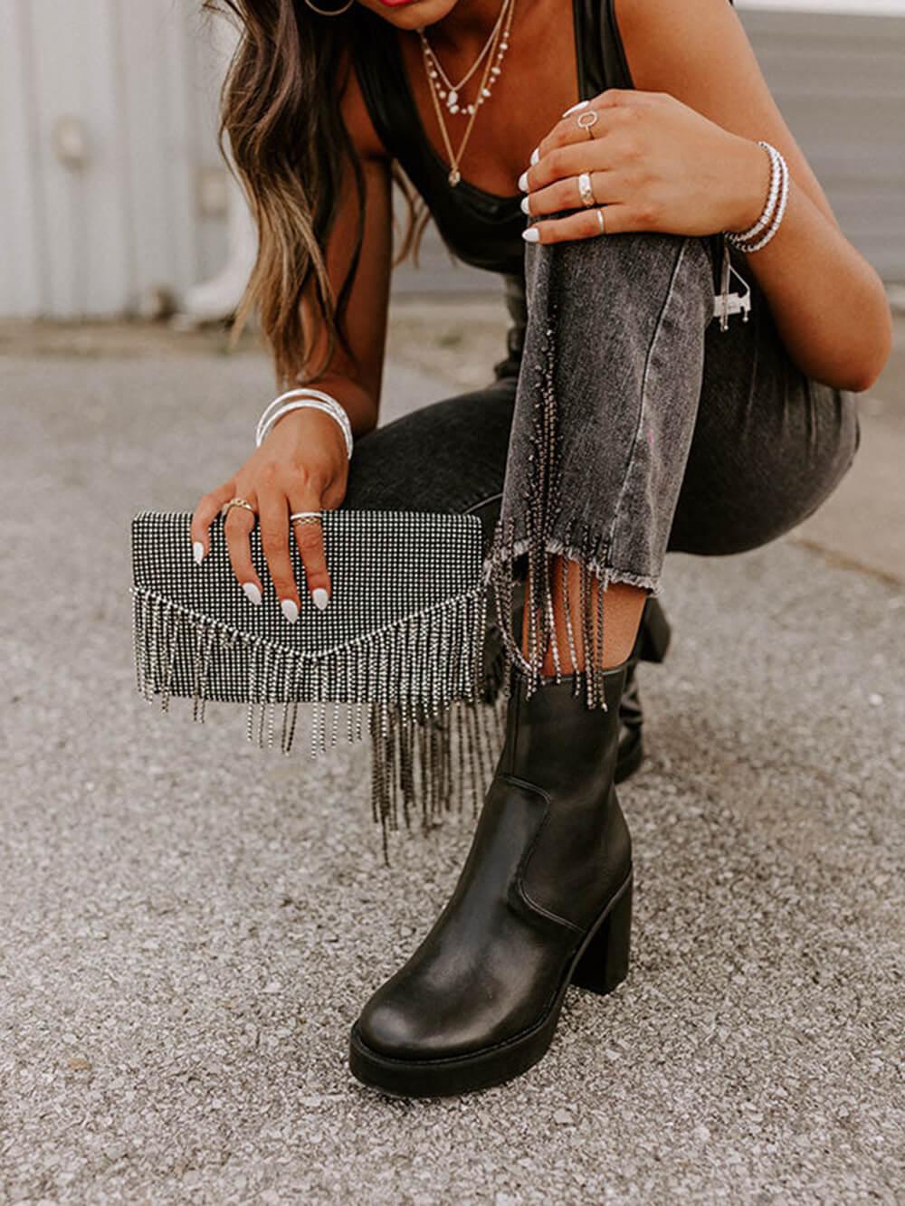 Susie | Women’s crystal beaded clutch bag with fringe detail