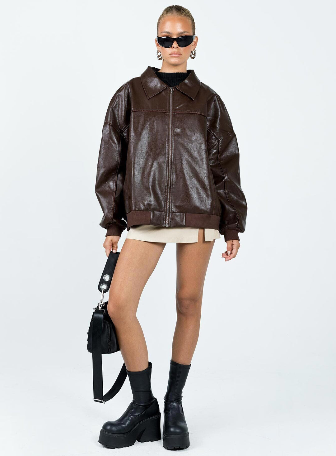 Xyrill | Women’s washed faux leather zip-up bomber jacket