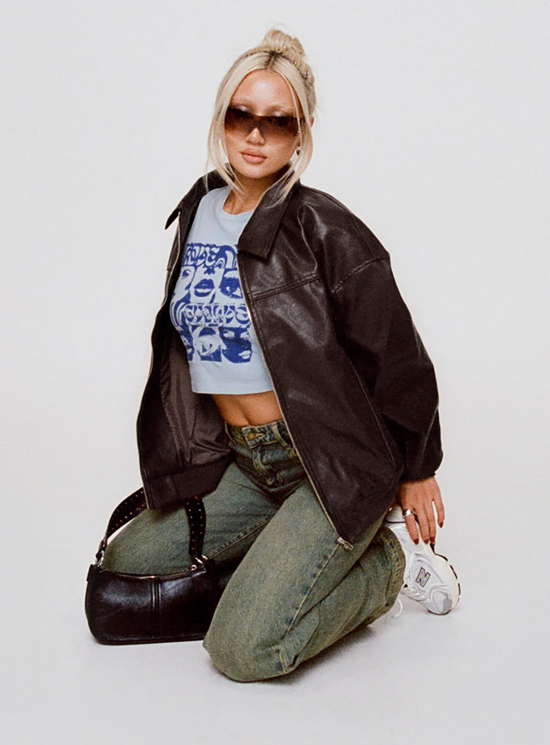 Xyrill | Women’s washed faux leather zip-up bomber jacket