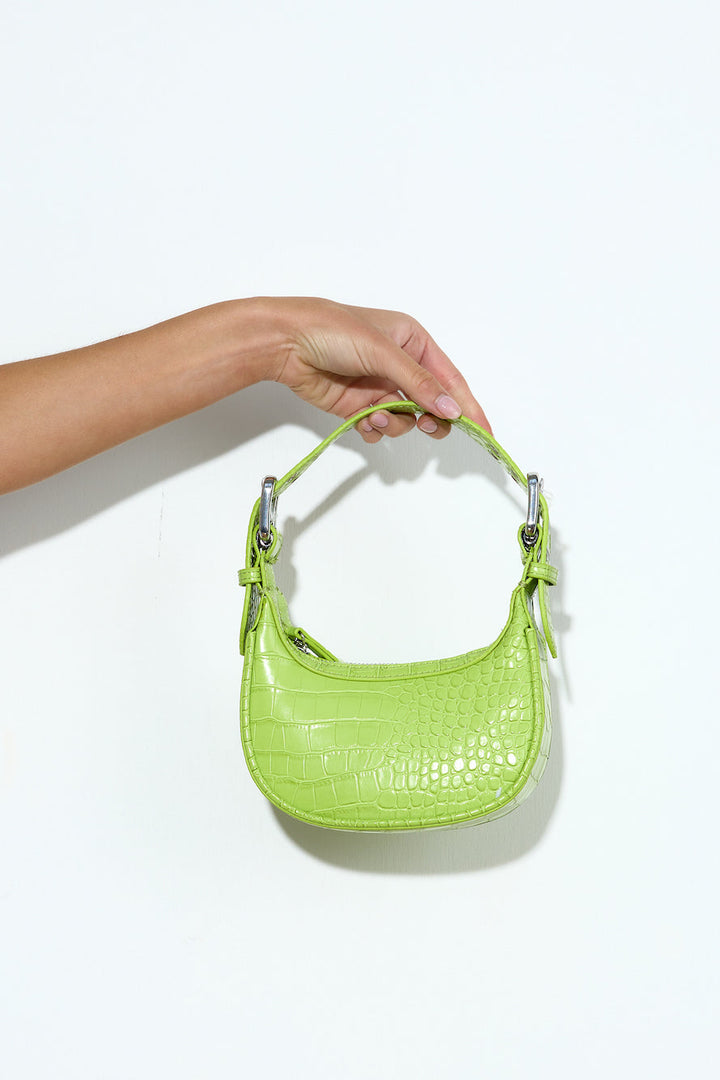 Annarose | Women’s baguette hand bag with croc texture and zip closure