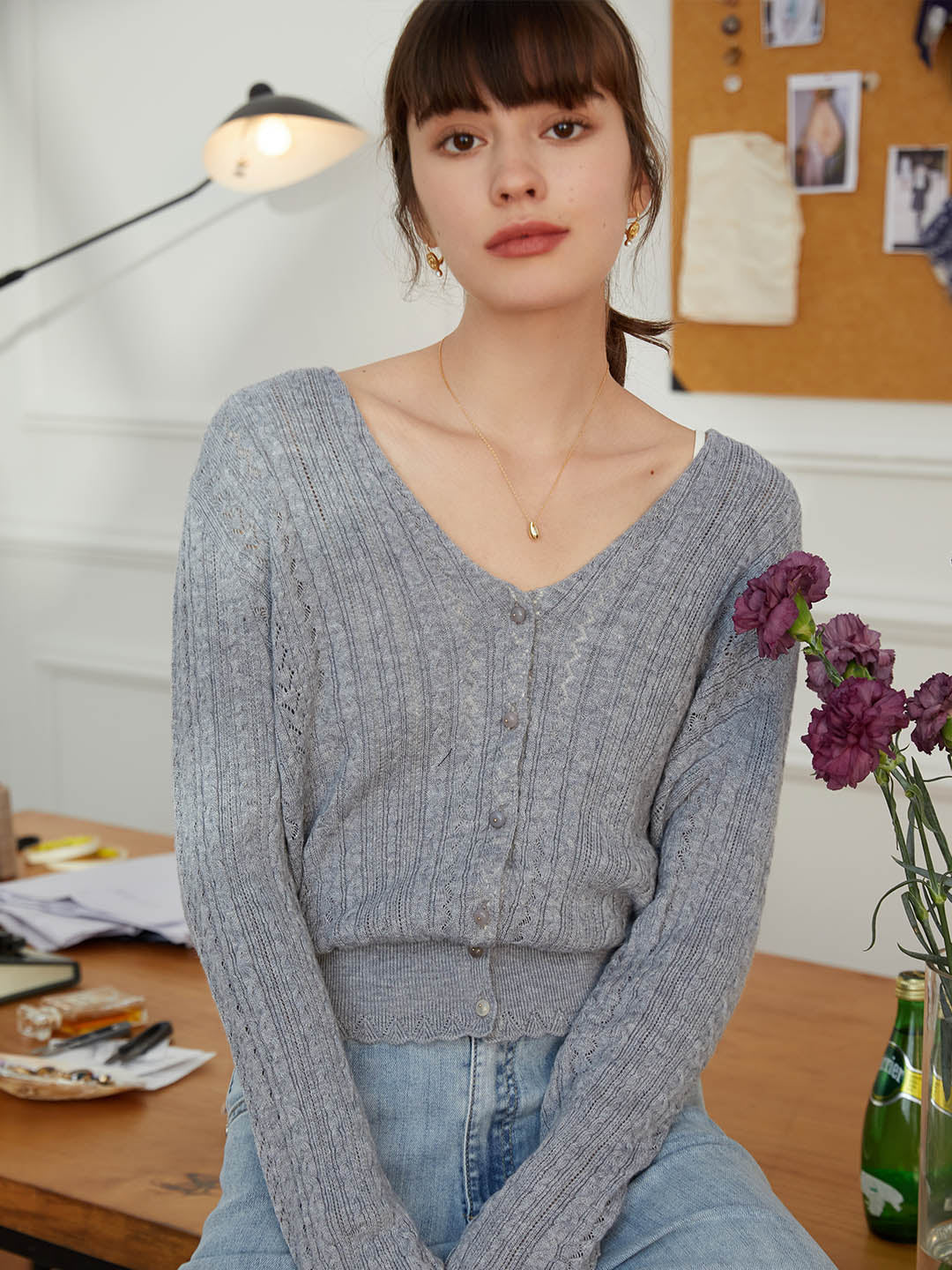 Milena | Women’s sweater with cable knit and glazed button detail