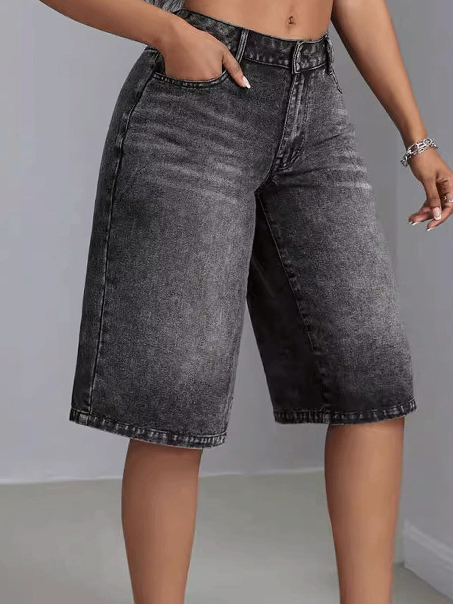 Maren | Women’s denim wide leg shorts with high waist cut