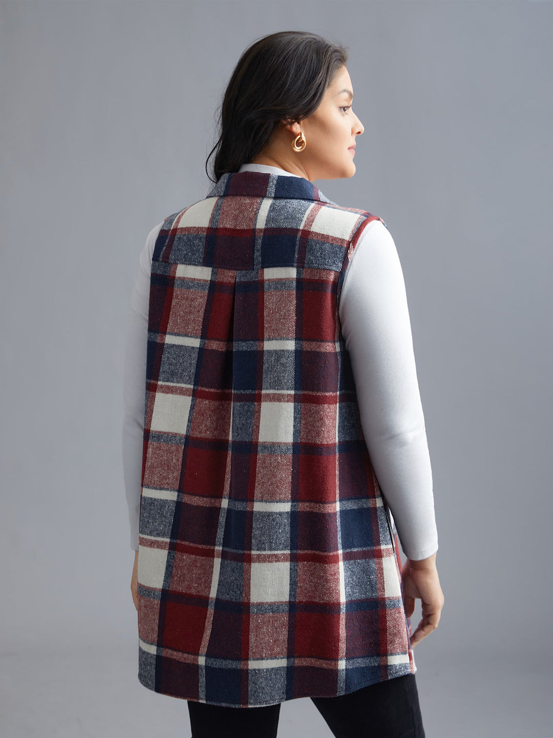 Lexie | Women’s plaid flap detail sleeveless vest with button closure