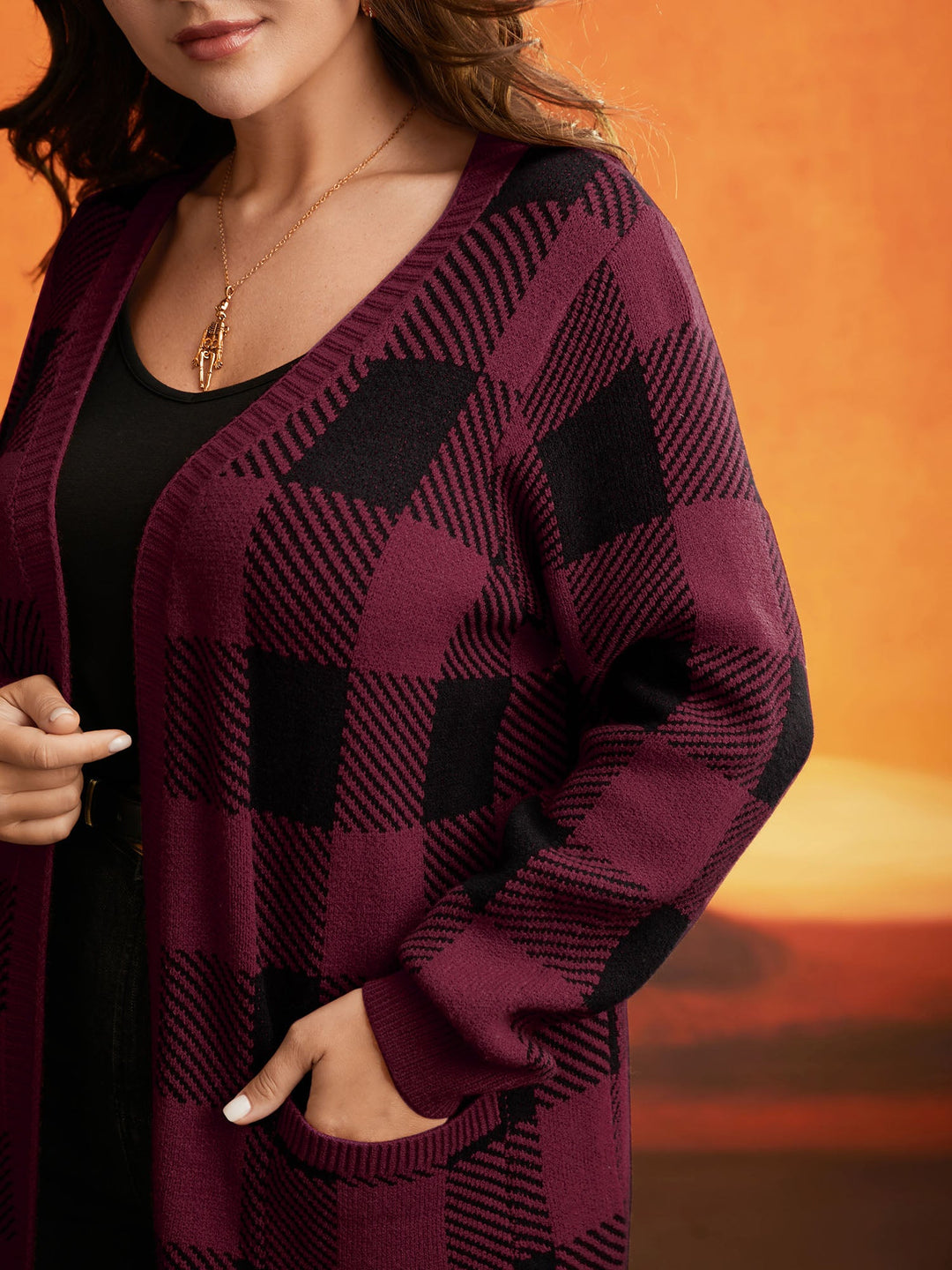 Cynthia | Women’s plaid open-front knit cardigan